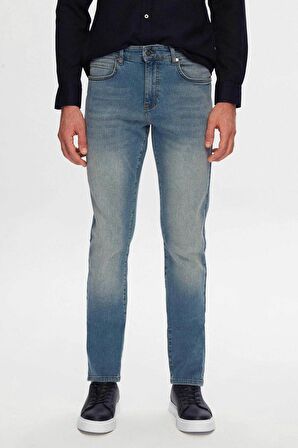 Slim Fit Mavi Düz Jean Kot Beş Cepli Likralı Yıkamalı Denim Pantolon 6HCJ3ORT00102