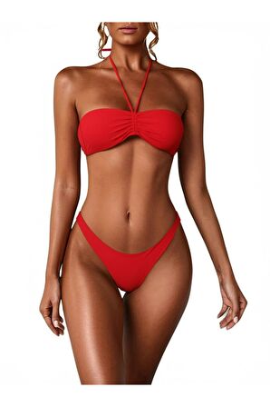 Kırmızı Straplez DAR KALIP Bikini Üstü