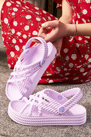 Günlük Kadın Terlik Örgü Detaylı Kalın Tabanlı Oval Burunlu Deniz Sandaleti 810