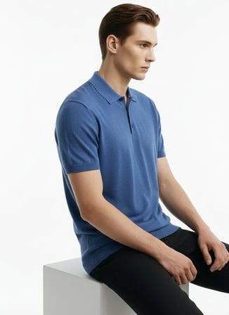 Alpha Studio Mavi Erkek Slim Fit Kazak AU-1041BS COLD DYE POLO