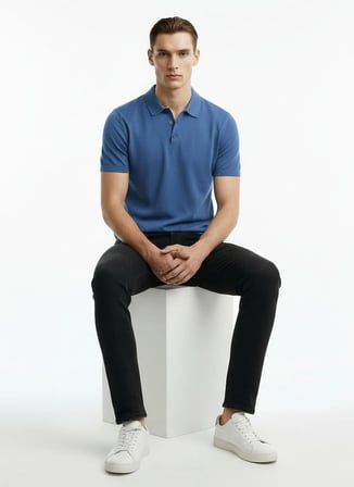 Alpha Studio Mavi Erkek Slim Fit Kazak AU-1041BS COLD DYE POLO