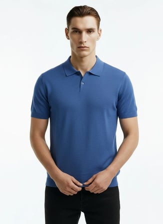 Alpha Studio Mavi Erkek Slim Fit Kazak AU-1041BS COLD DYE POLO