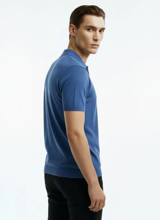 Alpha Studio Mavi Erkek Slim Fit Kazak AU-1041BS COLD DYE POLO