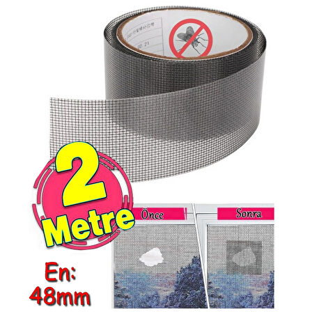 Yapışkanlı Sineklik Yaması Tülü Tamir Bandı Bantı Delik Fiber Tül Yapıştırma Gri 48 mm X 2 Metre