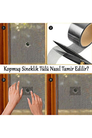 Yapışkanlı Sineklik Yaması Tülü Tamir Bandı Bantı Delik Fiber Tül Yapıştırma Gri 48 mm X 2 Metre