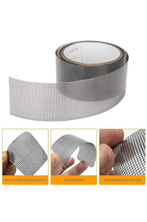 Yapışkanlı Sineklik Yaması Tülü Tamir Bandı Bantı Delik Fiber Tül Yapıştırma Gri 48 mm X 2 Metre