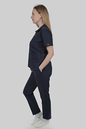 LACİVERT LİKRALI POLO YAKA HEMŞİRE DOKTOR FORMASI LİKRALI SCRUBS