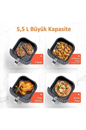 XXL Yağsız Fritöz Airfryer, 5.5 Lt Kapasite, Izgara Aksesuarlı, Dijital Dokunmatik Ekranlı