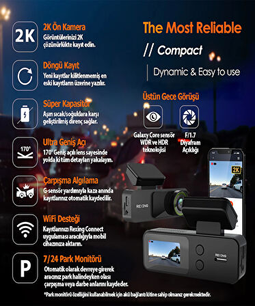 Rexing V1 Lite 2K WiFi Araç Kamerası + 32GB SD Kart