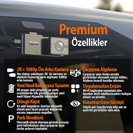 Rexing C2 2K+1080P WiFi Araç Kamerası + 32GB SD Kart