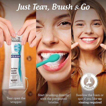 gurunanda mini disposable toothbrush prepasted ready-to-go travel toothbrush with butter on gums bristles 70 ct