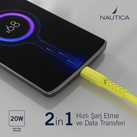 Nautica C50 USB-C to Lightning PD 20W Hızlı Şarj ve Data Kablosu 1.2M Sarı