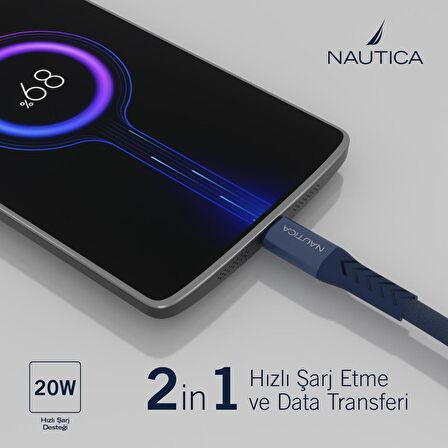 Nautica C50 USB-C to Lightning PD 20W Hızlı Şarj ve Data Kablosu 2.1M Navy