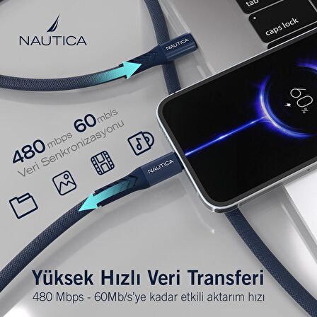 Nautica C50 USB-C to Lightning PD 20W Hızlı Şarj ve Data Kablosu 2.1M Navy