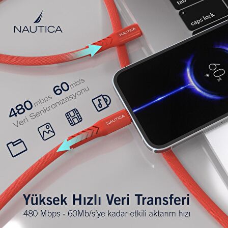 Nautica C50 USB-C to Lightning PD 20W Hızlı Şarj ve Data Kablosu 2.1M Kırmızı