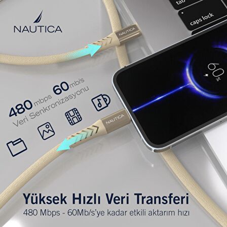 Nautica C50 USB-C to Lightning PD 20W Hızlı Şarj ve Data Kablosu 2.1M Pembe