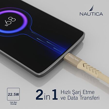 Nautica C20 Type-C to USB-A 22.5W Hızlı Şarj ve Data Kablosu 1.2M Pembe