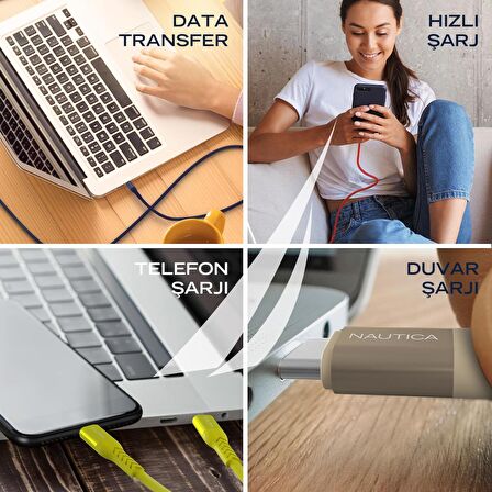 Nautica C20 Type-C to USB-A 22.5W Hızlı Şarj ve Data Kablosu 1.2M Pembe