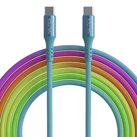 Nautica C38 Type-C to Type-C 65W Led Işıklı Şarj ve Data Kablosu 1.2M Çok Renkli 