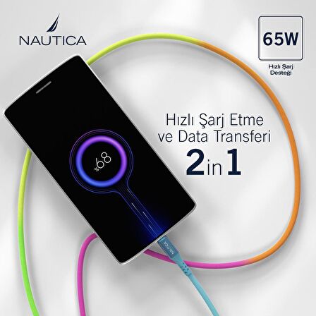 Nautica C38 Type-C to Type-C 65W Led Işıklı Şarj ve Data Kablosu 1.2M Çok Renkli 
