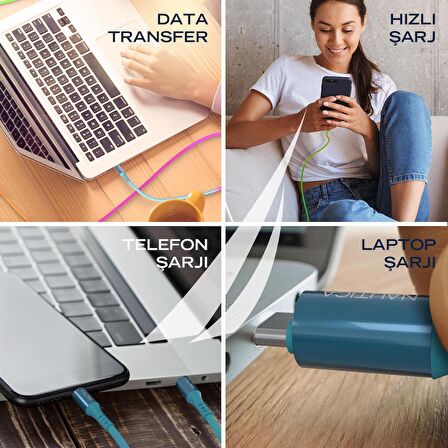 Nautica C38 Type-C to Type-C 65W Led Işıklı Şarj ve Data Kablosu 1.2M Çok Renkli 