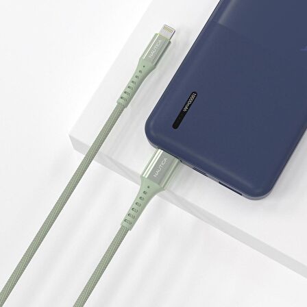 Nautica C65 MFI Lightning to USB-A 12W Örgülü Hızlı Şarj ve Data Kablosu 1.2M Yeşil