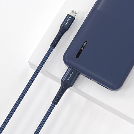 Nautica C65 MFI Lightning to USB-A 12W Örgülü Hızlı Şarj ve Data Kablosu 2.1M Navy