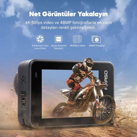 Akaso Brave 8 4K/60FPS 48MP Wi-Fi Dual Screen Aksiyon Kamera ve Aksesuar Seti