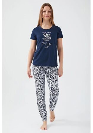 Pierre Cardin 8611 Kısa Kol Kadın Pijama Takımı Lacivert