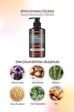Kırılma Karşıtı, Besleyici Şampuan Kundal Honey & Macadamia Nature Shampoo 500ml (White Musk)