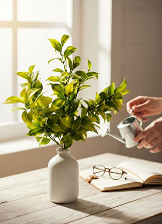 Yapay Çiçek Sarı Yeşil Limon Yaprağı Demet Şimşir Demeti Garnitür Aradal Dekoratif Yapay Bitki
