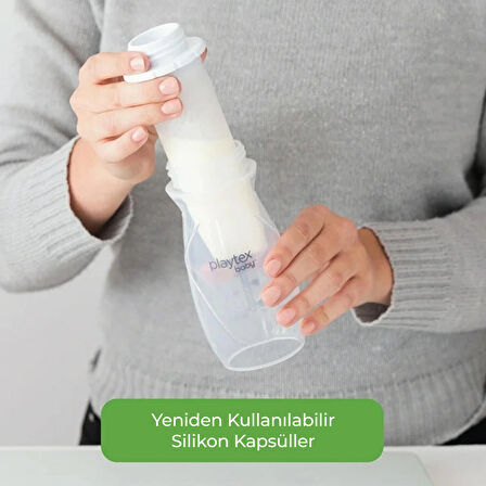 Playtex Baby™ Silikon PODS® Anne Sütü Saklama  Kapları & Nurser Biberon Uyumlu - Doğrudan Sağım ve Saklama, Dondurucu Uyumlu, Anti-Kolik Tasarım, 118 ml, 6lı Paket, 0+ Ay, 2 Adet Pompa Adaptörü ile 