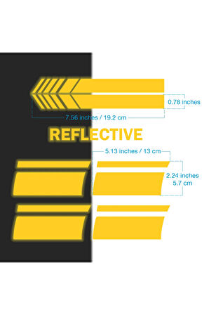 18-21 Inch için Jant ve Dikiz Aynası Sticker Seti (6 Parça) – Jantlar Dekoratif Etiket Sticker - Reflektif Serisi - Sarı