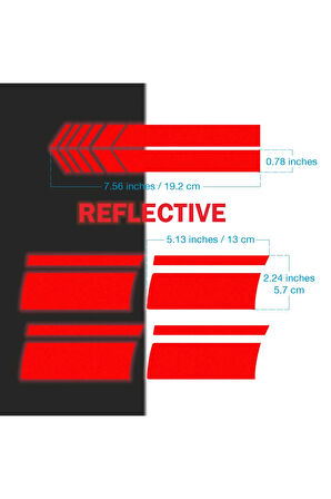 18-21 Inch için Jant ve Dikiz Aynası Sticker Seti (6 Parça) – Jantlar Dekoratif Etiket Sticker - Reflektif Serisi - Kırmızı