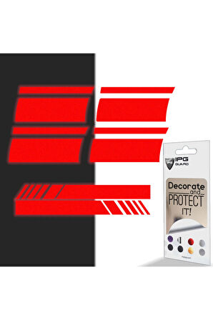 18-21 Inch için Jant ve Dikiz Aynası Sticker Seti (6 Parça) – Jantlar Dekoratif Etiket Sticker - Reflektif Serisi - Kırmızı