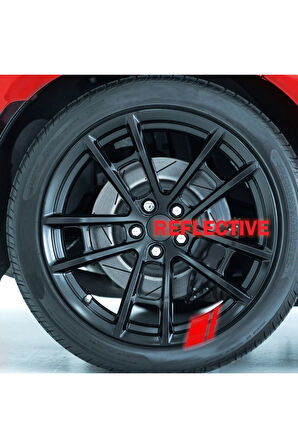 18-21 Inch için Jant ve Dikiz Aynası Sticker Seti (6 Parça) – Jantlar Dekoratif Etiket Sticker - Reflektif Serisi - Kırmızı