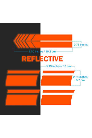 18-21 Inch için Jant ve Dikiz Aynası Sticker Seti (6 Parça) – Jantlar Dekoratif Etiket Sticker - Reflektif Serisi - Turuncu