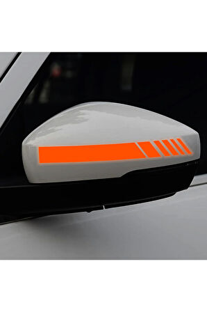 18-21 Inch için Jant ve Dikiz Aynası Sticker Seti (6 Parça) – Jantlar Dekoratif Etiket Sticker - Reflektif Serisi - Turuncu