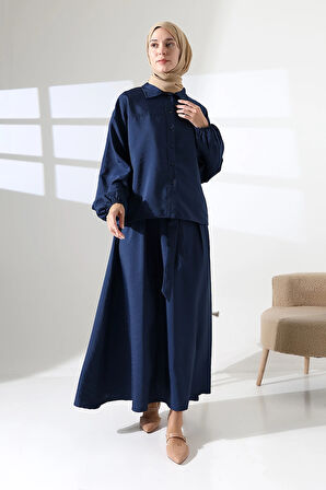Kadın 100% Pamuk Modal Lacivert Gömlek Etek Tesettür Takım