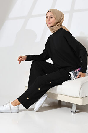 Kadın Siyah Mevsimlik Penye Alt Üst Spor ve Rahat Tesettür Takım