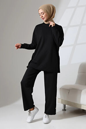Kadın Siyah Mevsimlik Penye Alt Üst Spor ve Rahat Tesettür Takım
