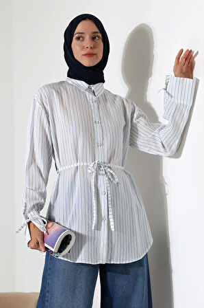 Kadın Modal Dokuma Kumaş Mavi Tesettür Gömlek