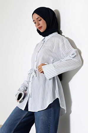 Kadın Modal Dokuma Kumaş Mavi Tesettür Gömlek