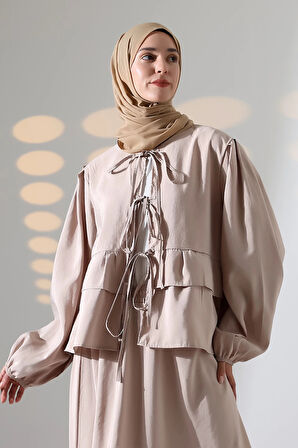 Kadın 100% Pamuk Modal Krem Gömlek Etek Tesettür Takım