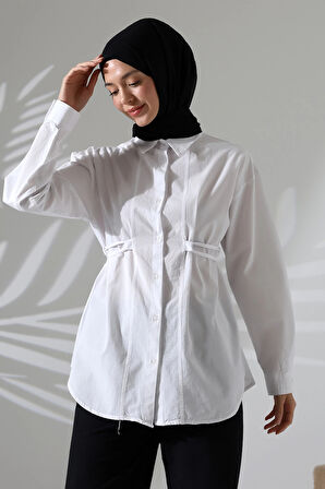 Kadın 100% Pamuk Poplin Kumaş Beyaz Tesettür Gömlek