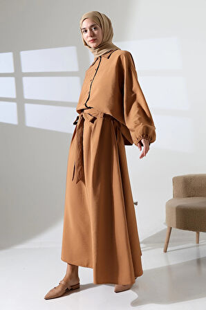 Kadın 100% Pamuk Modal Camel Gömlek Etek Tesettür Takım