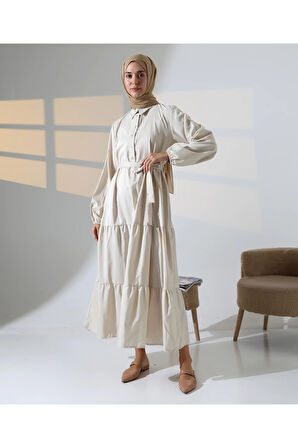 Kadın 100% Pamuk Viskon Desenli Taş Tesettür Elbise