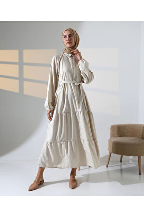 Kadın 100% Pamuk Viskon Desenli Taş Tesettür Elbise