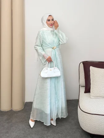 Silk Model Kemerli Bilek Büzgü Desen Detaylı Kadın Elbise