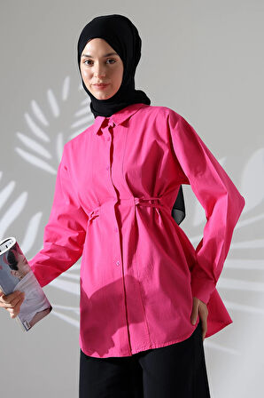 Kadın 100% Pamuk Poplin Kumaş Fuşya Tesettür Gömlek